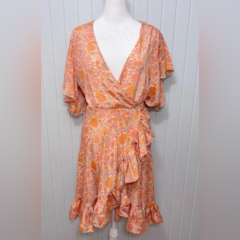 Perry Walker Wrap Floral Dress in Orange and Pink